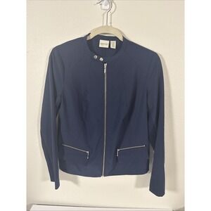 Chicos Zenergy Jacket Size 0 Small Navy Pockets Zip Closure M1